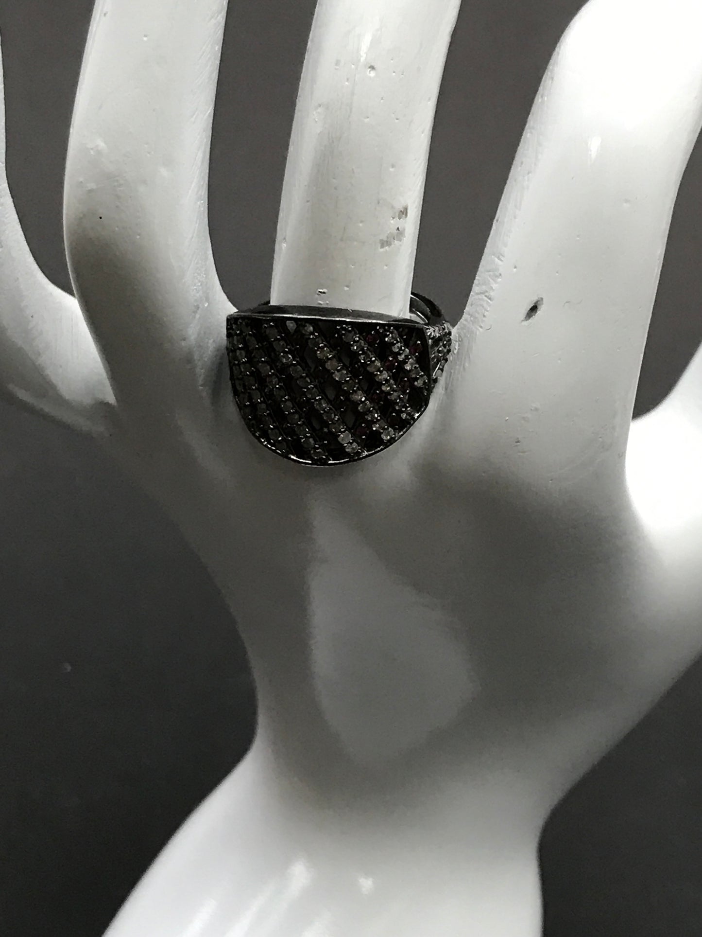 Pave Diamond Ring .925 Oxidized Sterling Silver Diamond Ring, Genuine handmade pave diamond Ring Size Approx 0.84"(16 x 21 MM)