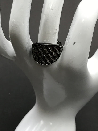Pave Diamond Ring .925 Oxidized Sterling Silver Diamond Ring, Genuine handmade pave diamond Ring Size Approx 0.84"(16 x 21 MM)