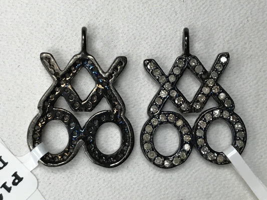 XXOO Diamond Charm .925 Oxidized Sterling Silver Diamond charm, Genuine handmade pave diamond charm Size Approx 0.80"(15 x 20 MM)