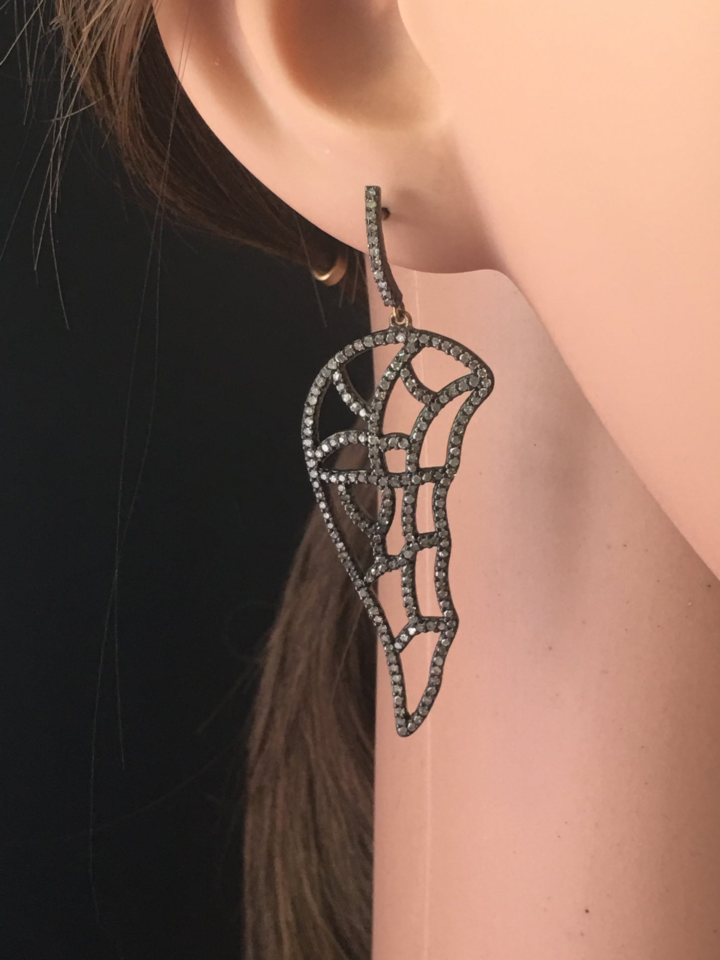 Diamond and Silver Black Rhodium Finish Earrings
