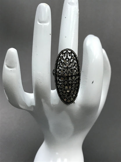 Oval Shape Silver Pave Diamond Ring .925 Oxidized Sterling Silver Diamond Ring, Genuine handmade pave diamond Ring
