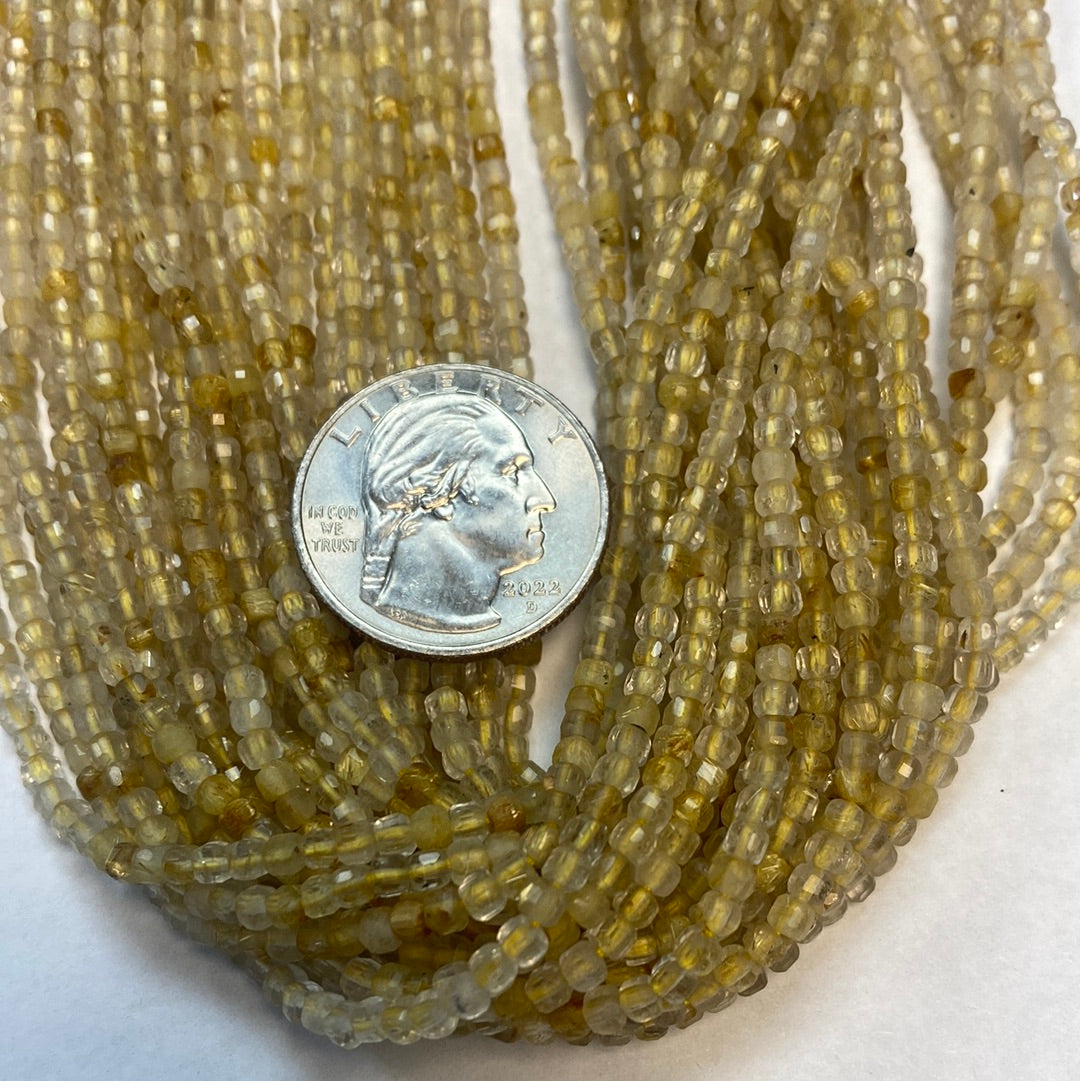 Quartz, Golden Rutilated Quartz Faceted Square, Golden Rutilated Quartz faceted box, faceted cube