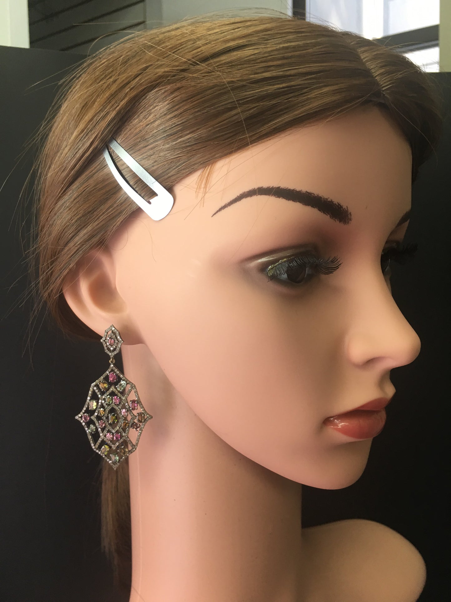 Diamond and Multi Tourmaline Silver Earrings