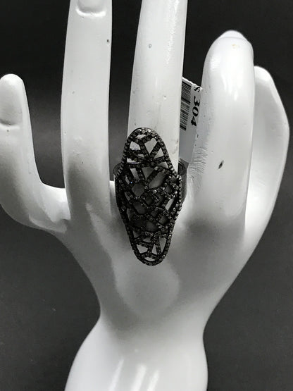 Pave Diamond Ring .925 Oxidized Sterling Silver Diamond Ring, Genuine handmade pave diamond Ring Size Approx 1.52"(20 x 38 mm)