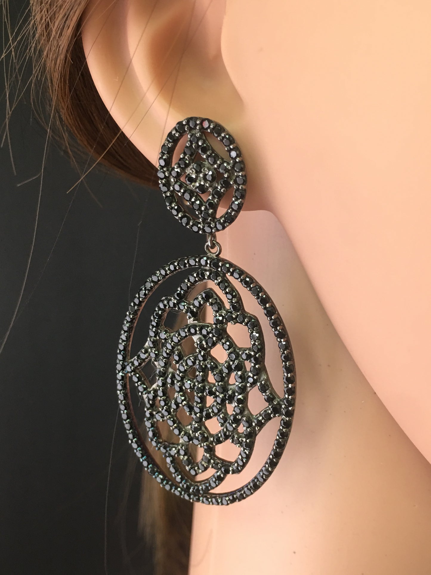 BLACK SPINEL 925 STERLING SILVER EARRINGS