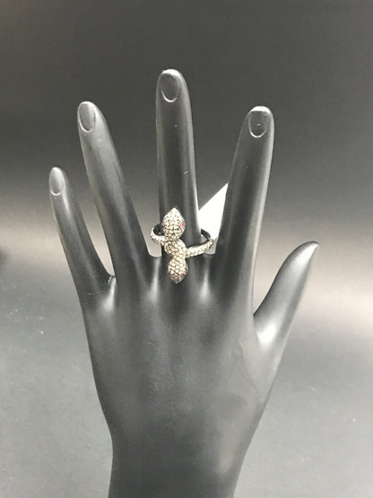 Snake Diamond and Silver Ruby Stone Black Rhodium Finish Rings