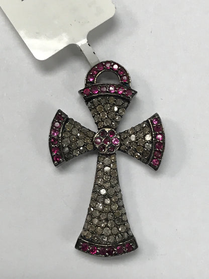 Pave Diamond Pendant, Pavé Cross Pendant, Diamond Cross Pendant, Pave Cross Charm, Approx 1.28''19 x 32mm) Oxidized Silver