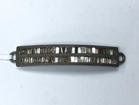 Curve Rectangle Silver Diamond Charm .925 Oxidized Sterling Silver Diamond Charms, Genuine handmade pave diamond Charm Size Approx (43 x 8 MM)