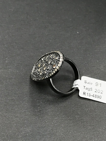 Oval Shape Pave Diamond Ring .925 Oxidized Sterling Silver Diamond Ring, Genuine handmade pave diamond Ring .