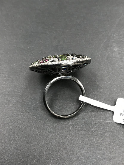 DIAMOND AND MULTI TOURMALINE SILVER RINGS