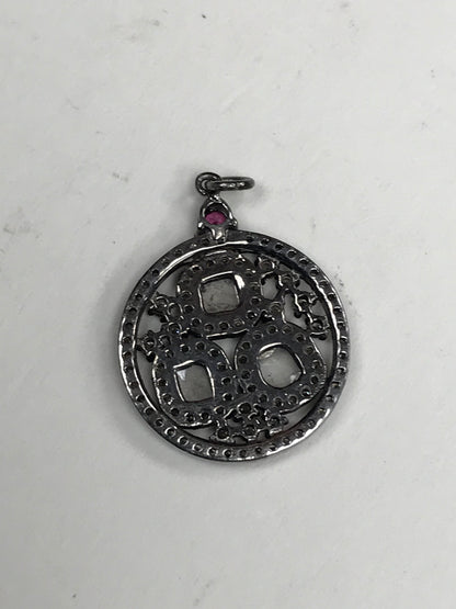 Round Shape Diamond Pendant .925 Oxidized Sterling Silver Diamond Pendant, Genuine handmade pave diamond Pendant.