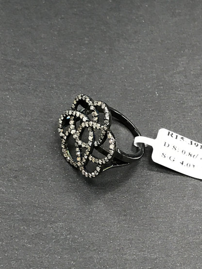 Pave Diamond Ring .925 Oxidized Sterling Silver Diamond Ring, Genuine handmade pave diamond Ring Size Approx 0.84"(21 x 21 MM MM)