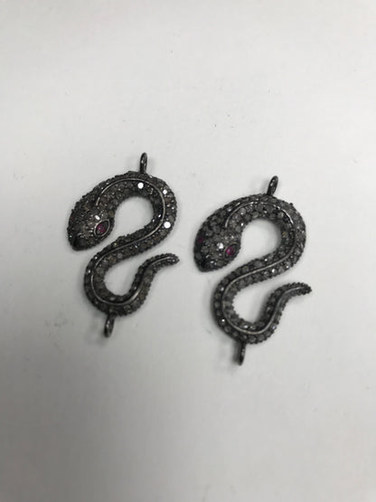 Silver and Diamond Pave  Connector Charms