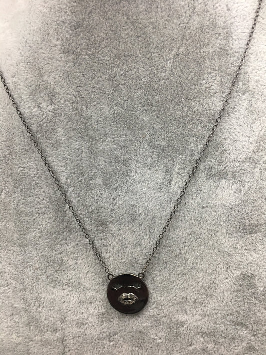 Funny face emoji silver and diamond necklace with Silver Chain