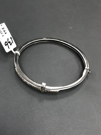 Cross Diamond Silver Bracelet .925 Oxidized Sterling Silver Diamond Bracelet, Genuine handmade pave diamond Bracelet.