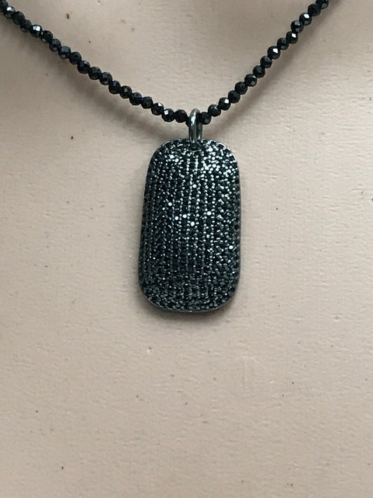 Black Spinel Charm, Pave Black Spinal ,Approx 0.96''( 24x16 mm) Oxidized Sterling Silver, Black Spinel
