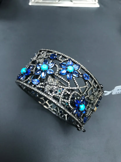 Diamond And Natural Sleeping Beauty Turquoise Bangle