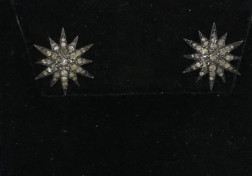 Sun Burst Shape Diamond Earring Stud