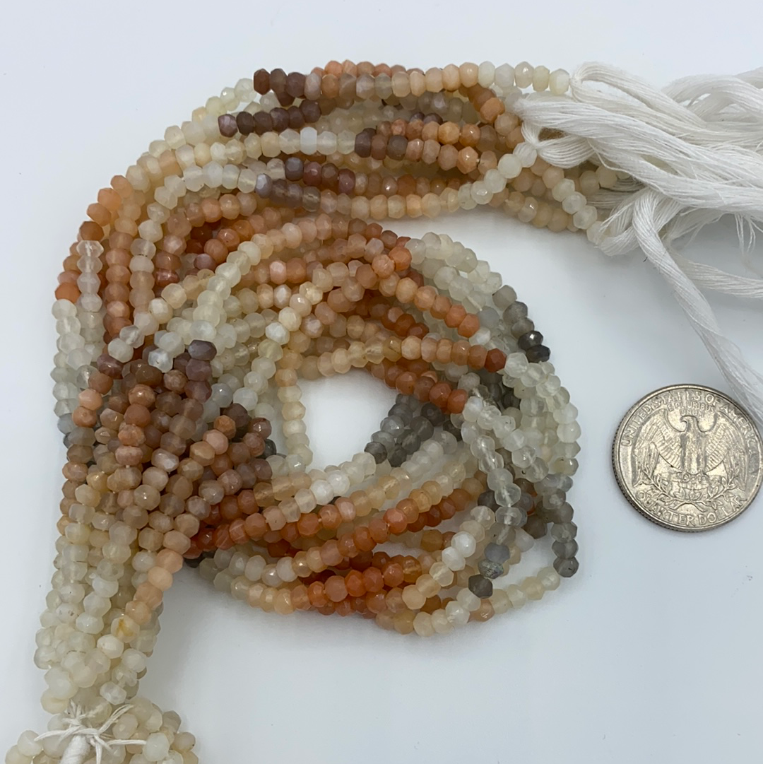 Moonstone, Multi Moonstone Round Beads Facetted 3-4mm