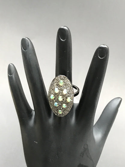 Oval Shape Diamond Ring with Opal Stone