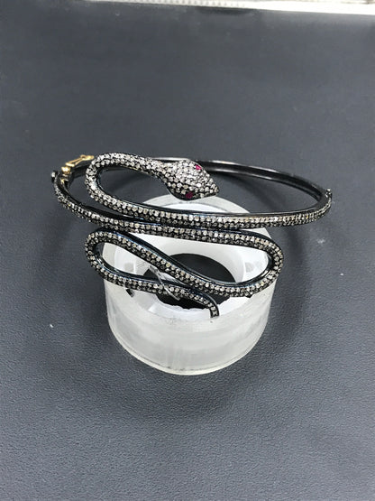 Diamond and Silver Ruby Stone Black Rhodium Finish Bracelets