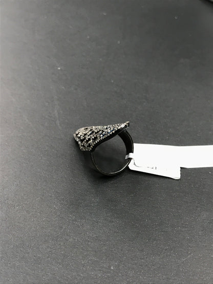 Pave Diamond Ring .925 Oxidized Sterling Silver Diamond Ring, Genuine handmade pave diamond Ring Size Approx 1.52"(20 x 38 mm)