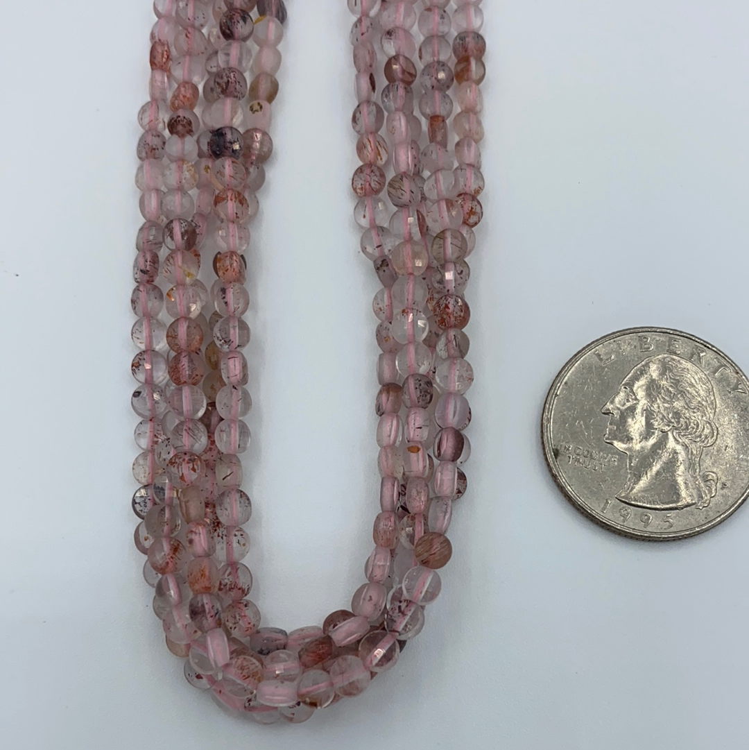 Quartz, Strawberry Quartz Faceted Beads Coin, Beads Coin Beads, Coin