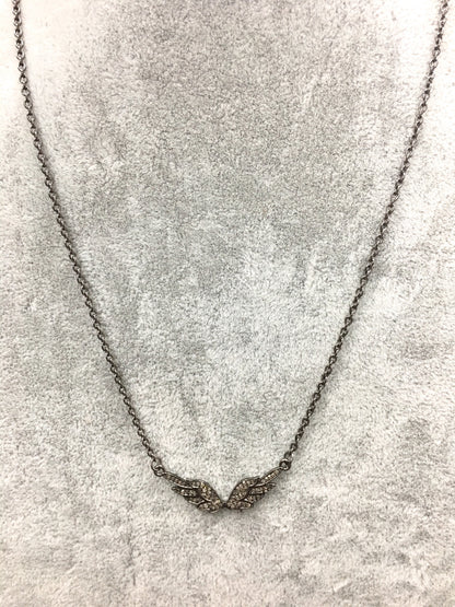 Angel Wing Pave Diamond Necklace with Silver Chain