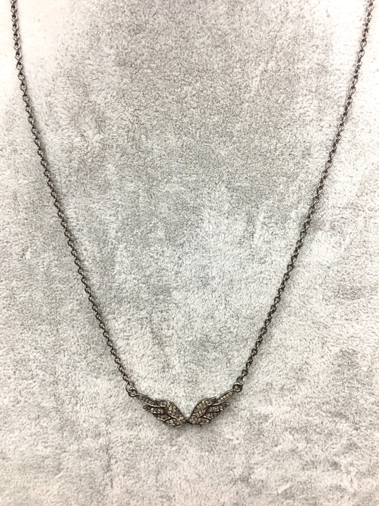 Angel Wing Pave Diamond Necklace with Silver Chain