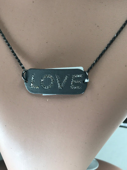 Love Silver Diamond Charm .925 Oxidized Sterling Silver Diamond Charms, Genuine handmade pave diamond Charm.
