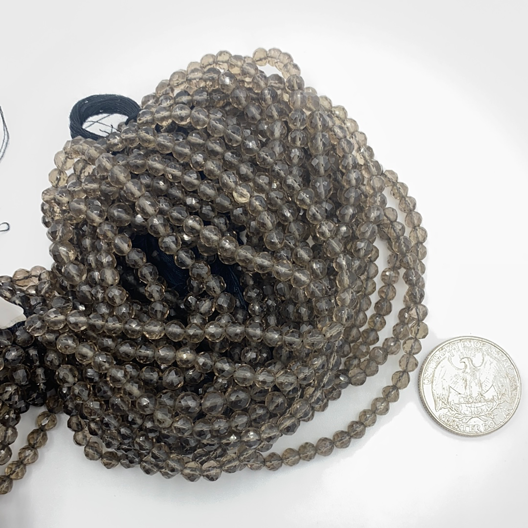 Quartz, Smoky Quartz Round Beads Facetted 3-4mm