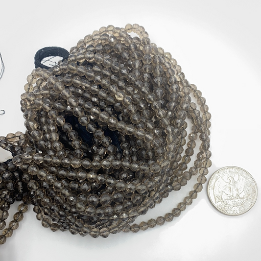 Quartz, Smoky Quartz Round Beads Facetted 3-4mm