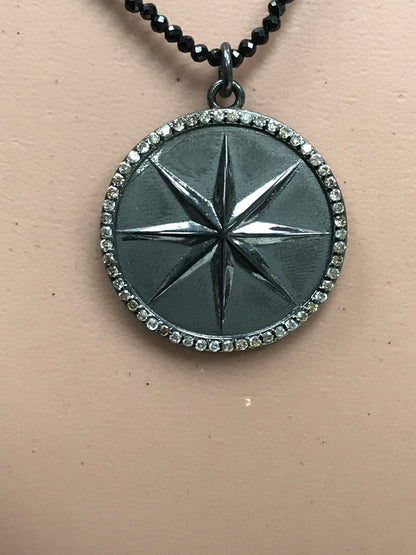 Round Silver Pave Diamond Pendant