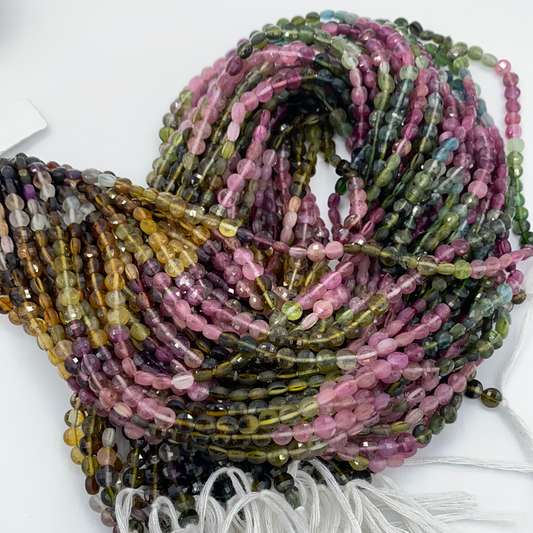 Tourmaline, Multi Tourmaline Faceted Beads Coin, Beads Coin Beads, Coin