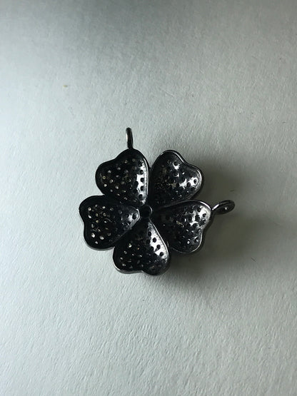 Flower Diamond Charm .925 Oxidized Sterling Silver Diamond Charms, Genuine handmade pave diamond Charm Size Approx 0.73"(18 x 18 MM)