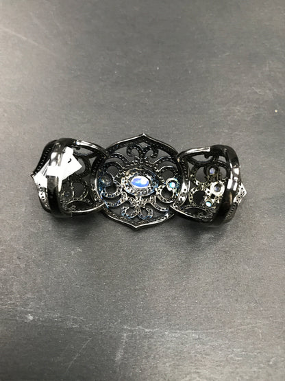 Diamond and Moon Stone Black Rhodium Finish Silver Rings