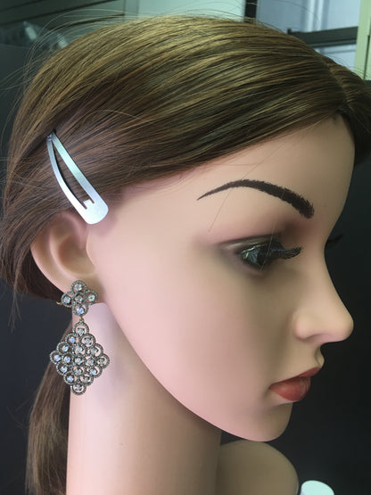 Diamond and Rainbow Moonstone Flower Earring