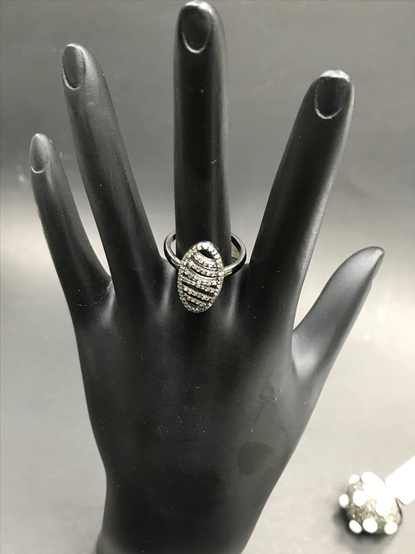 Pave Diamond Ring .925 Oxidized Sterling Silver Diamond Ring, Genuine handmade pave diamond Ring Size Approx 0.84"(11 x 21 MM)