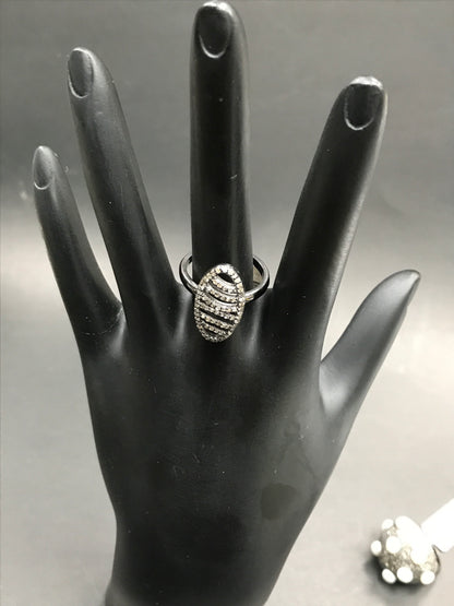 Pave Diamond Ring .925 Oxidized Sterling Silver Diamond Ring, Genuine handmade pave diamond Ring Size Approx 0.84"(11 x 21 MM)