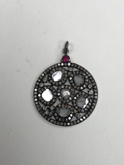 Round Shape Diamond Pendant .925 Oxidized Sterling Silver Diamond Pendant, Genuine handmade pave diamond Pendant.