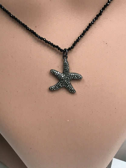 Star Fish Diamond Charm .925 Oxidized Sterling Silver Diamond Charms, Genuine handmade pave diamond Charm Size Approx 0.92"(23 x 19 MM)