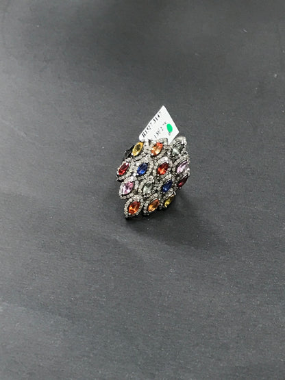 Pave Diamond Ring .925 Oxidized Sterling Silver Diamond Ring, Genuine handmade pave diamond Ring Size Approx 1.28"(20 x 32 MM)