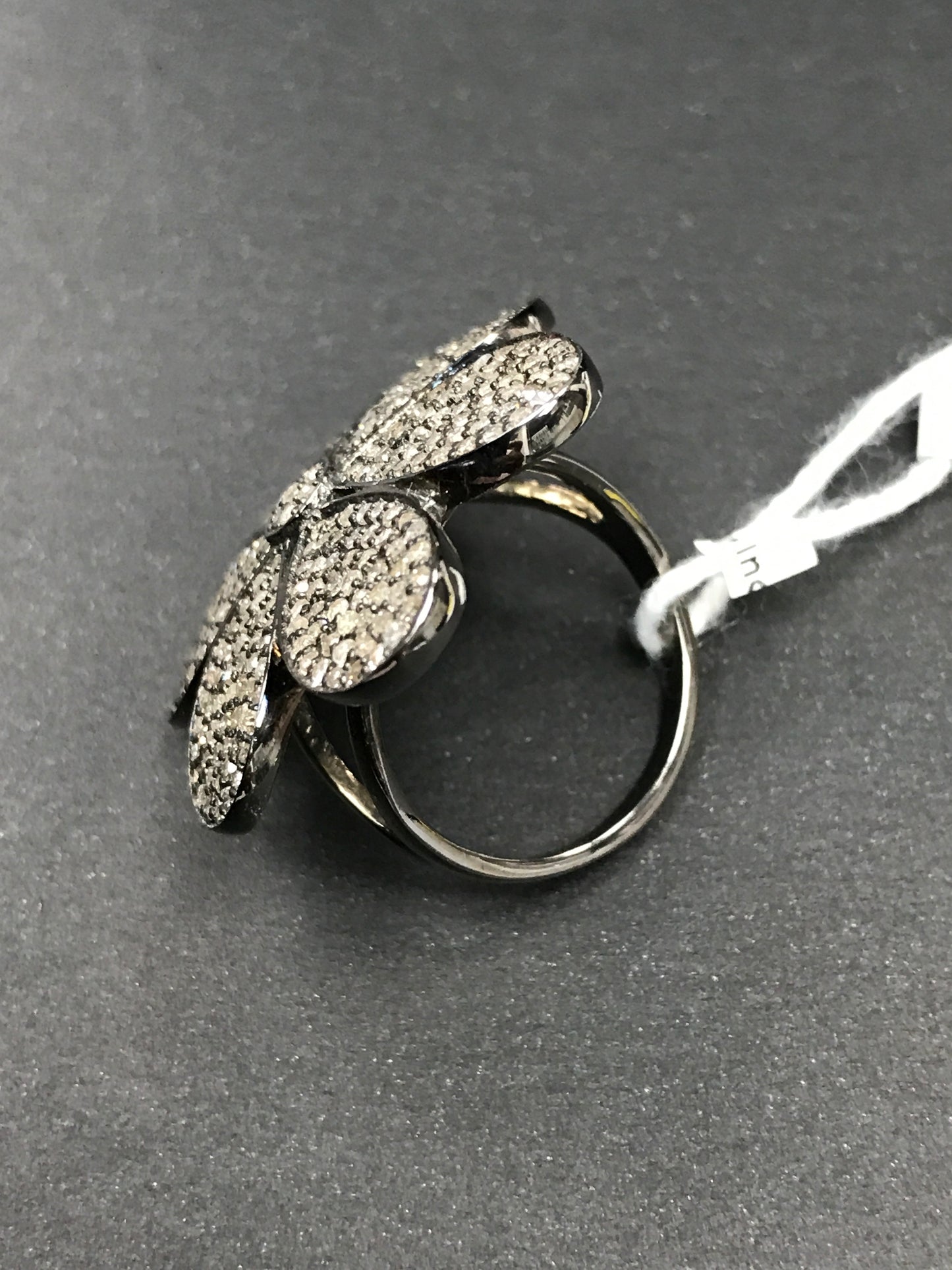 Diamond  Flower Diamond Ring, Pave Diamond Ring, Pave Flower Ring, Approx 29 x 29mm. Sterling Silver