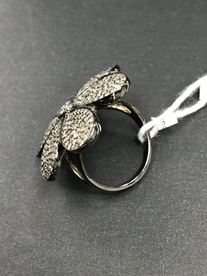 Diamond  Flower Diamond Ring, Pave Diamond Ring, Pave Flower Ring, Approx 29 x 29mm. Sterling Silver