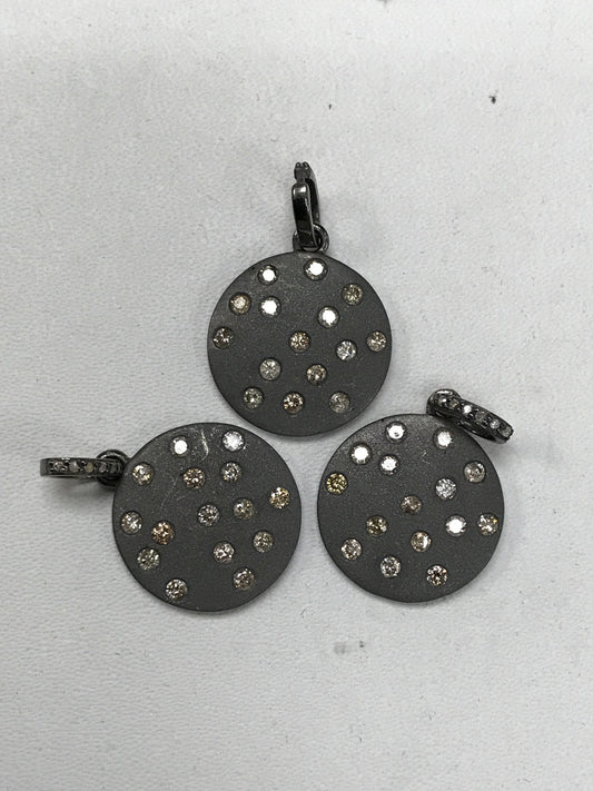 Circular Shape Oxidized Silver Diamond Pendants & Charms