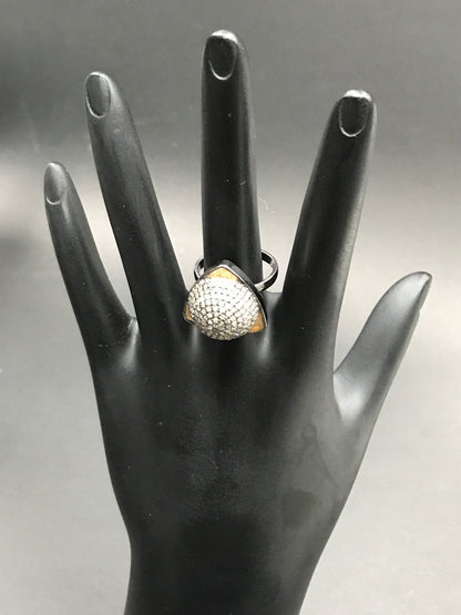 Ball Pave Diamond Ring .925 Oxidized Sterling Silver Diamond Ring, Genuine handmade pave diamond Ring Size Approx 0.80"(20 MM)