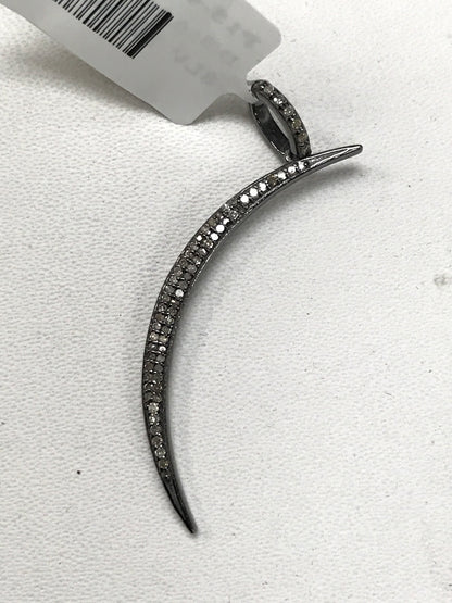 Moon Shaped Diamond Charm .925 Oxidized Sterling Silver Diamond Charms, Genuine handmade pave diamond Charm Size Approx 1.56"(12 x 39 MM )