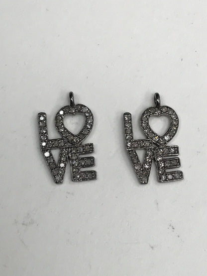 Love Diamond Charm .925 Oxidized Sterling Silver Diamond Charms, Genuine handmade pave diamond Charm Size Approx 1.12"(22 x 28 MM)