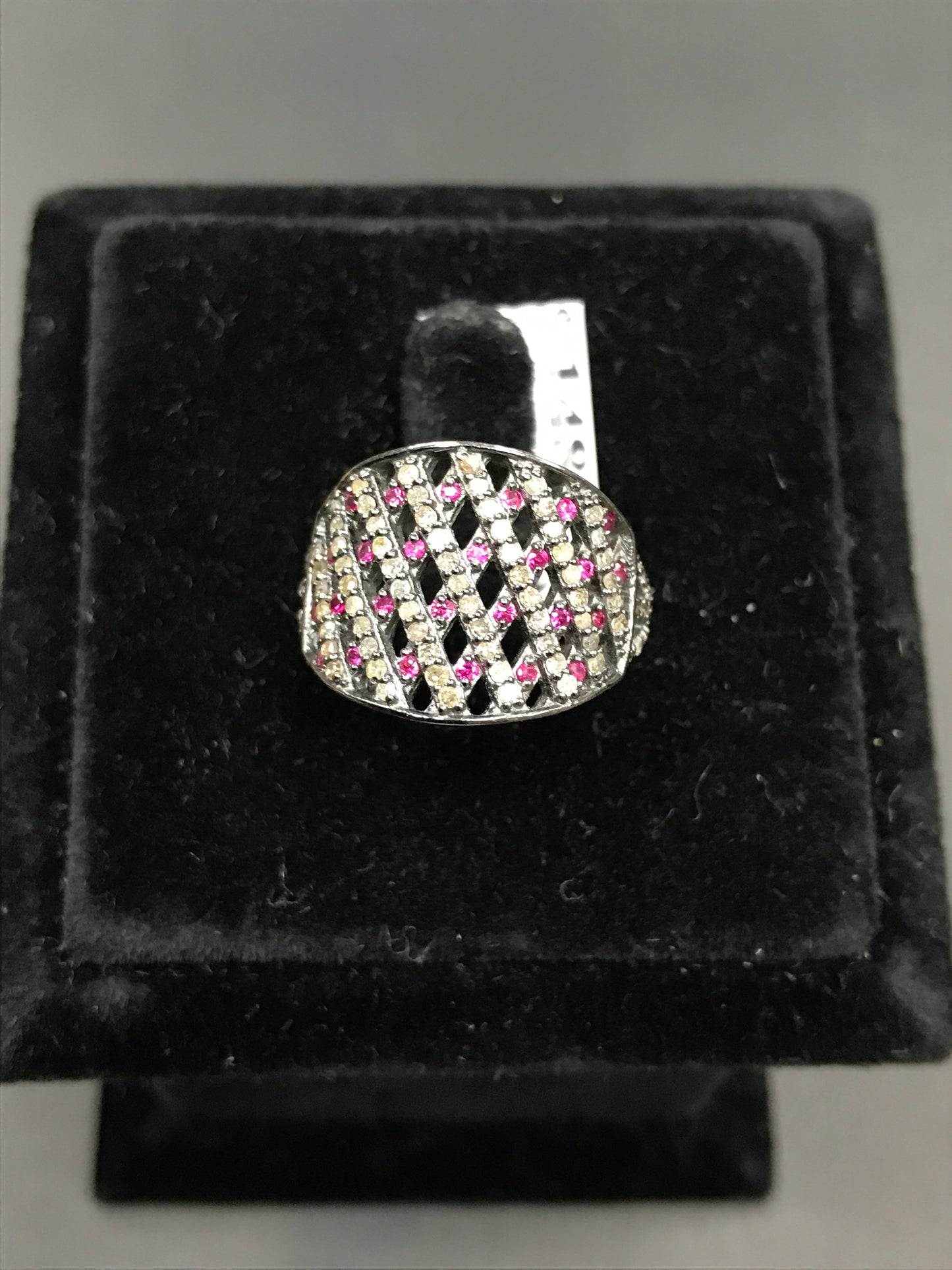 Pave Diamond Ring .925 Oxidized Sterling Silver Diamond Ring, Genuine handmade pave diamond Ring Size Approx 0.84"(16 x 21 MM)