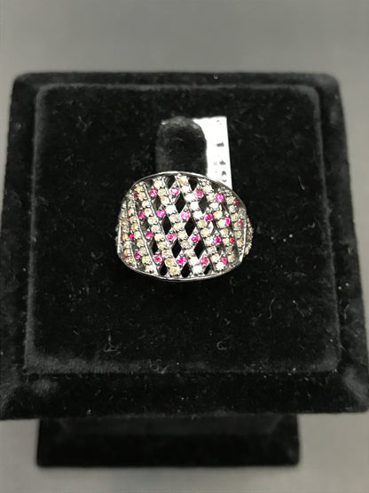 Pave Diamond Ring .925 Oxidized Sterling Silver Diamond Ring, Genuine handmade pave diamond Ring Size Approx 0.84"(16 x 21 MM)